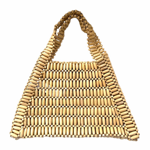 Anthropologie Beaded Bamboo Tote Purse Bag Blonde Wood Triangle Shape EUC